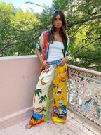 Printed Vacation Long-sleeved Shirt Pants Wide Leg Set 2-piece Sets