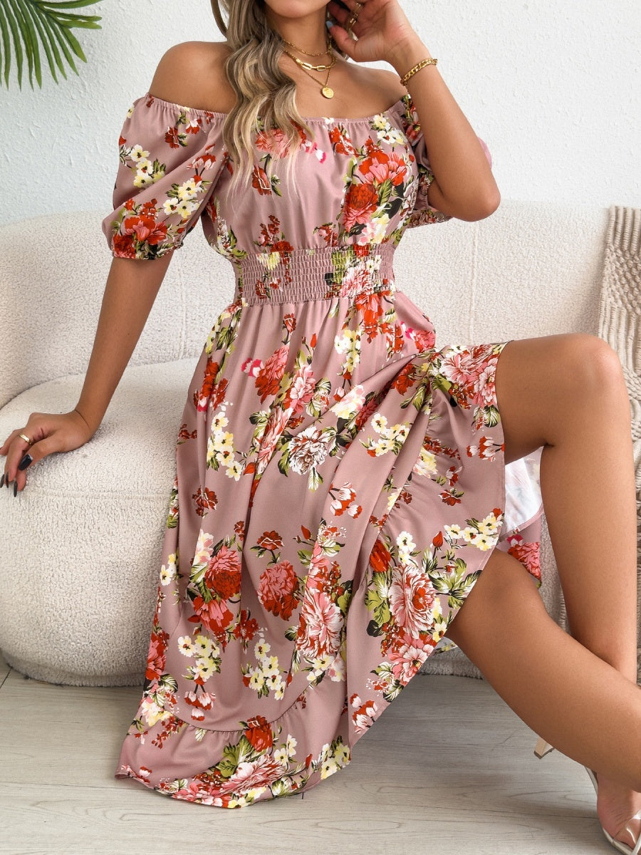 Ruffle Printed Vacation Off-shoulder Mini&Short Dresses