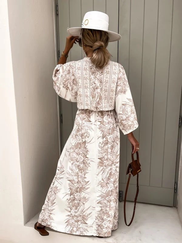 V-neck Short-sleeved Printed Maxi Dress