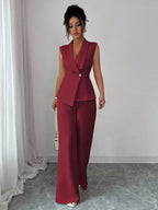 Commuting Sleeveless Suit Collar Vests Straight-leg Pants Set 2-piece Sets