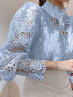 Button-up Lace Openwork Floral Patchwork Shirt
