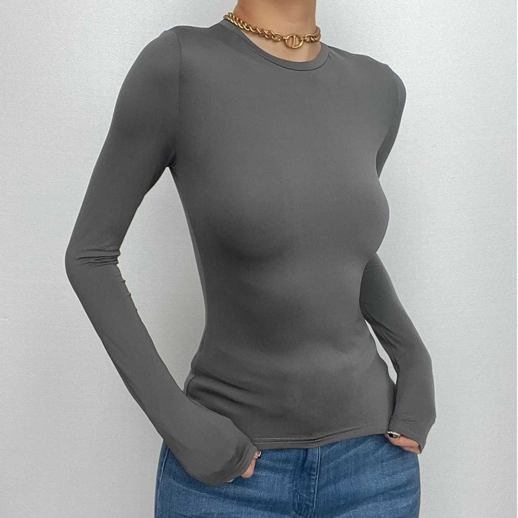 Crewneck solid long sleeve top