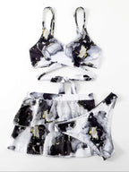Marble Print Bikini Beach Dress Three-Piece Set
