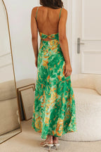 Spaghetti Strap Twist Back Printed Maxi Vacation Dress
