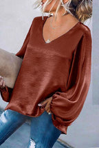 Taina V Neck Lantern Sleeve Top
