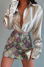 Chic Long Sleeves Button Down Satin Bouse Shirt