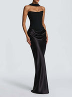 Satin Tie Ribbon Off-shoulder Sexy Strapless Bodycon Maxi Dress With Cinched Waist