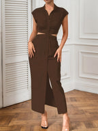 Backless Bare Waist Lapel Bodysuit With Slits Maxi Dresses