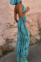Cowl Neck Backless Tie Dye Hoodied Maxi Dress