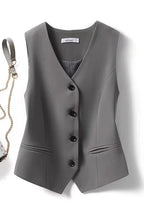 V Neck Button Up Pocketed Blazer Vest