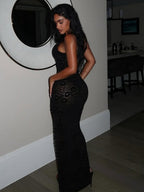 Lace See-through Backless High Slit Long Dress
