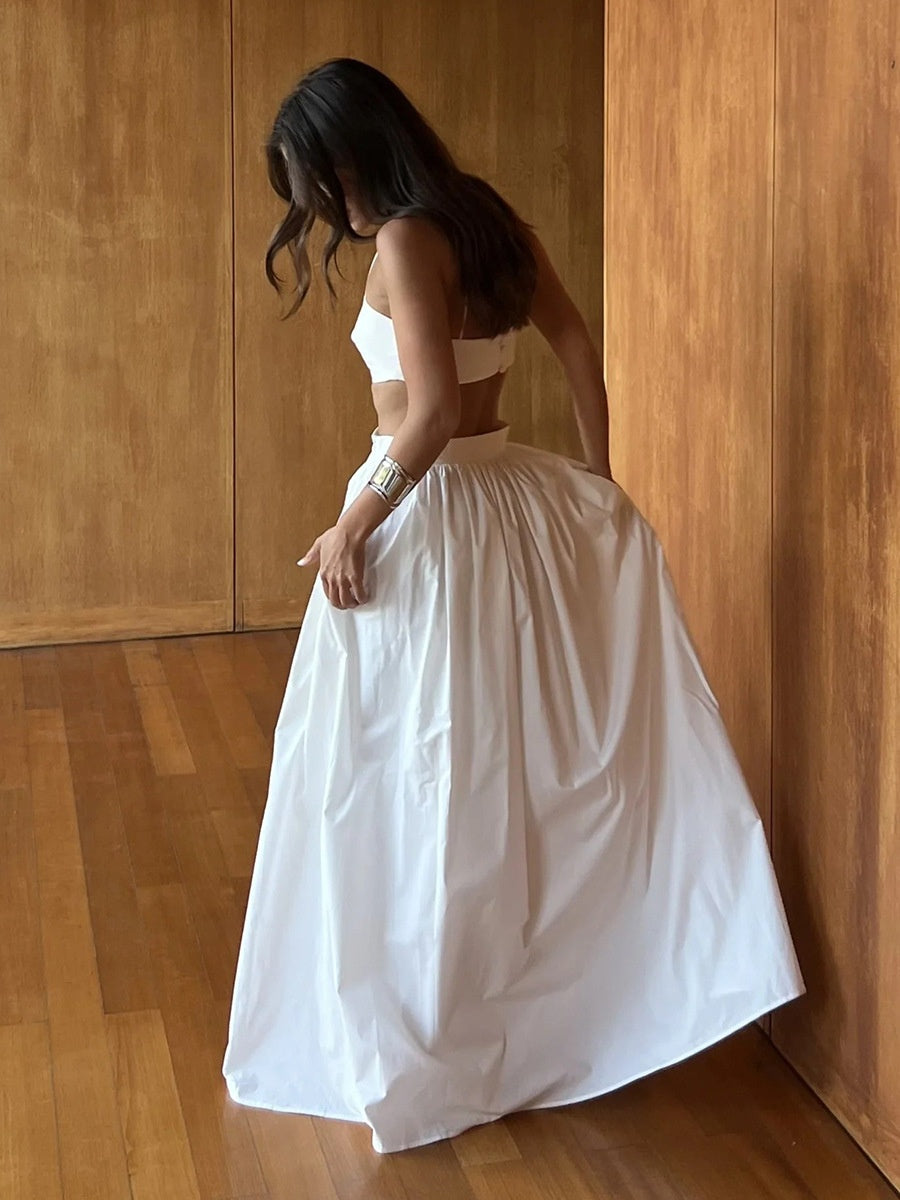 Pure Cotton Strapless Bra Jacket High-waisted Long Skirt Vacation Package 2-piece Sets
