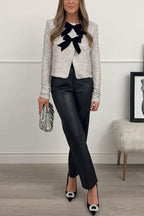 Elegant Bow Front Glitter Sequin Jacket