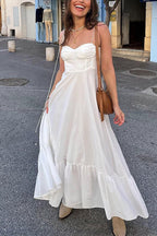 Tie Shoulder Ruffle Swing Maxi Cami Holiday Dress
