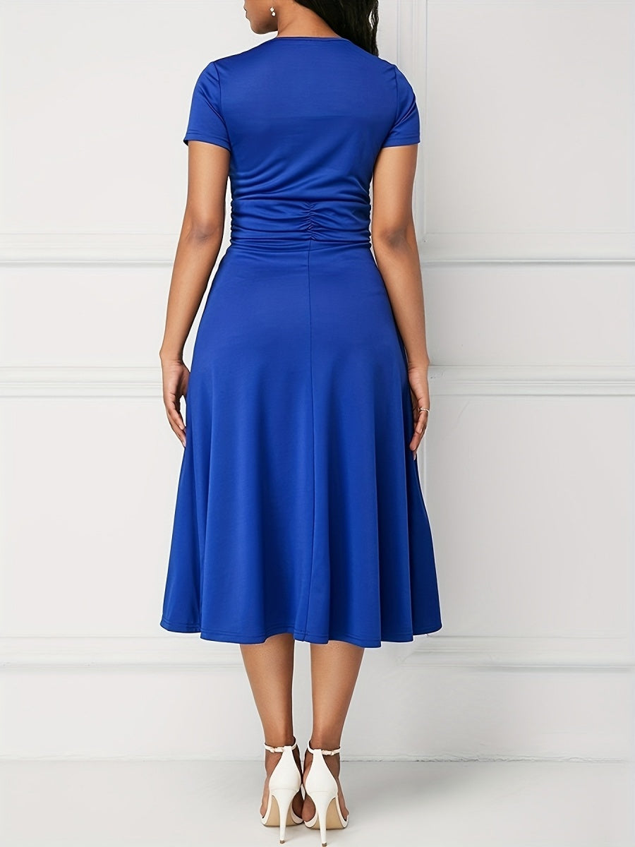 Grace Asymmetrical Knitting Large Skirt V-neck Midi Dresses