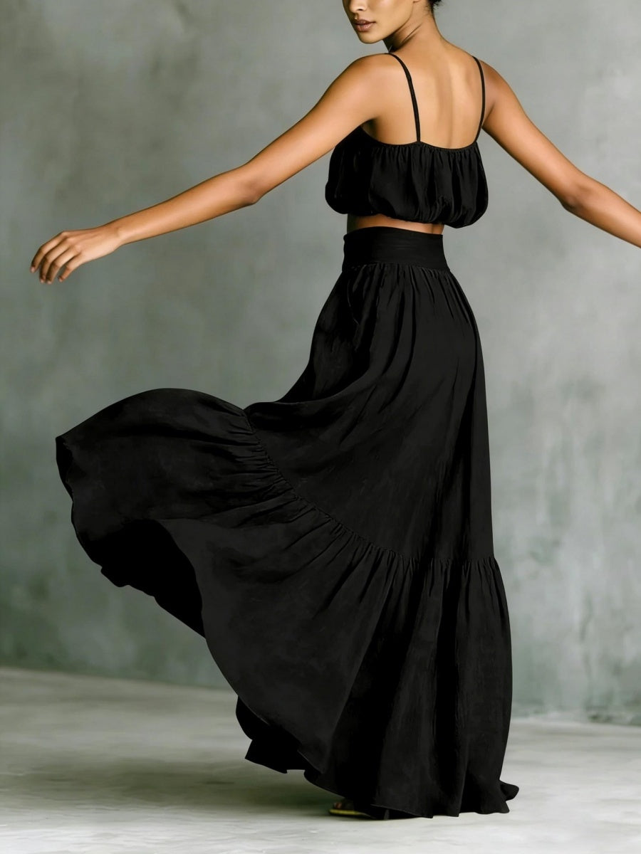 Strapless Loose Cropped High-waisted Midi Skirt Set 2-piece Sets