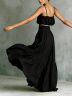 Strapless Loose Cropped High-waisted Midi Skirt Set 2-piece Sets