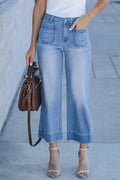 Patch Pocket Straight Wide Leg Cropped Jeans