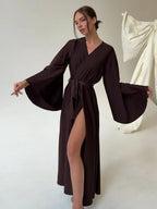 V-neck Thin Strap Nightgown Lazy Style Parties Maxi Dresses