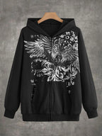 Eagle print loose baggy hoodie