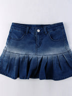 Vintage Pleated Ultra Short Denim Mini Skirt