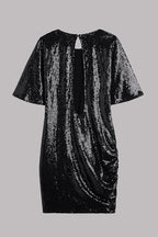 Countdown Celebration Sequin Short Bell Sleeve Open Back Ruched Mini Dress