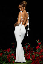 3D Floral Rosette Strap Backless Mermaid Bodycon Maxi Mini Dress