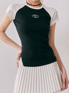Print Raglan Slit Short Sleeve Tee