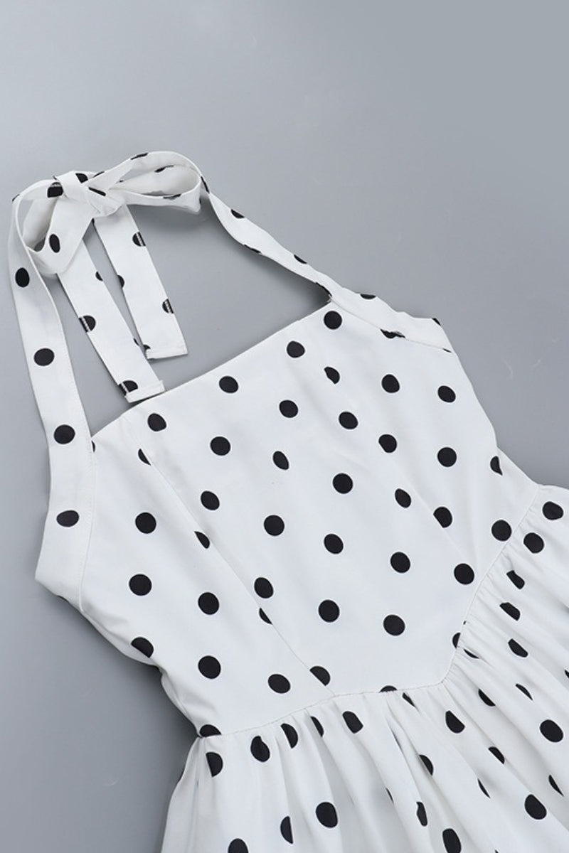 Halter Neck Bubble Hem Polka Dot Fit And Flare Mini Dress