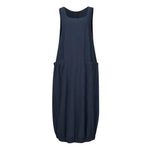 Retro Solid Cotton Side Pockets Dress