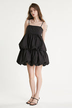 Spaghetti Strap Square Neck Tiered Bubble Hem Empire Waist Mini Dress