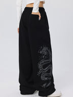 Vintage Dragon Print Loose Sweatpants