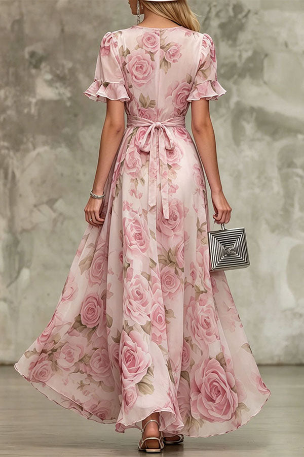 Romantic Ruffle Sleeve Flowy  Dress