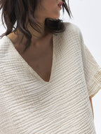 Loose-fitting, Slimming, Solid Color, Pleated Cotton T T-shirt