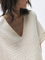 Loose-fitting, Slimming, Solid Color, Pleated Cotton T T-shirt