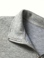 Denim Splice Letter Print Lapel Neck Oversized Hoodie