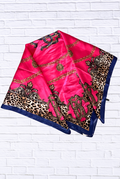 Luxury Chain & Leopard Print Silk Feel Scarf _ Hot Pink Glamour
