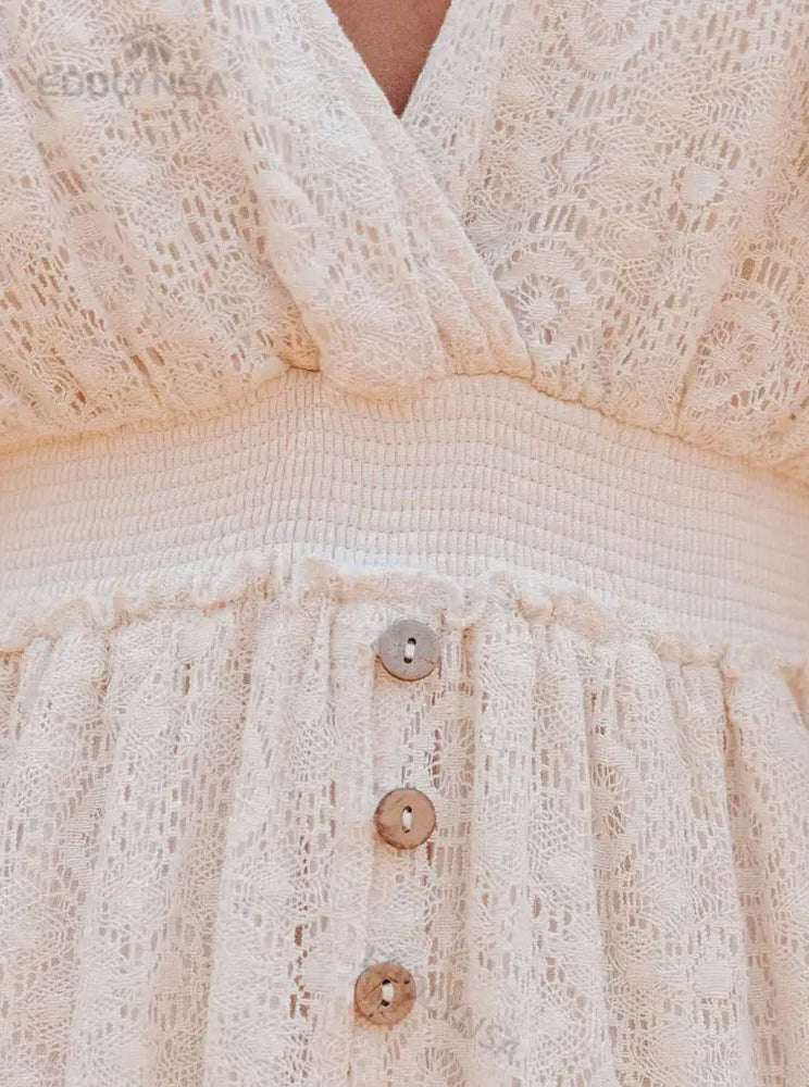 Lace V-Neck Ruffle Mini Dress