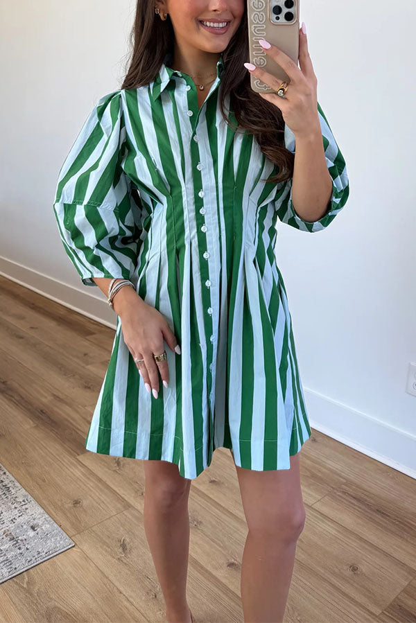 Chloe  Striped Puff Sleeve Mini Shirt Dress