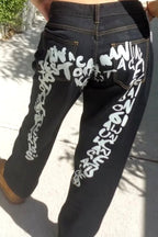 Vintage Letter Printed Loose Straight Leg Hip Hop Casual Jeans