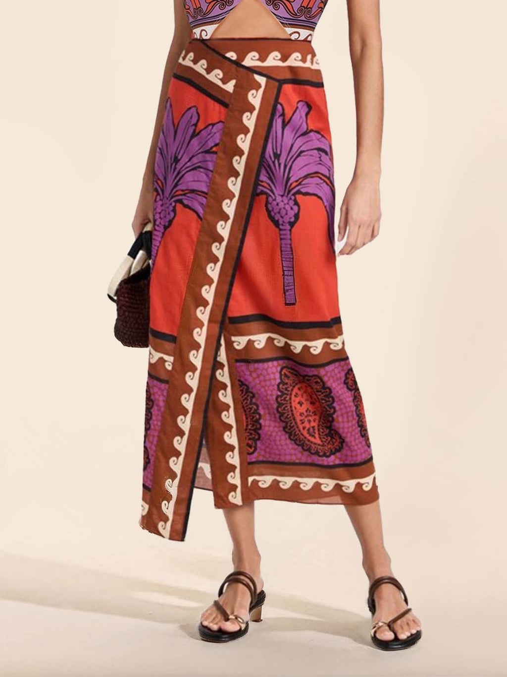 Unique Palm Tree Floral Slit Skirt