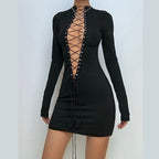 Long sleeve lace up mini dress  | Festival Outfits Women