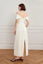 Karla Exclusive Off the Shoulder Curve Maxi Dress in Cream Evening Wear Edit