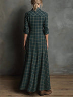 Plaid Long Sleeve Maxi Shirt Dress