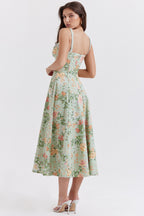 Strap Slit Fit Flare Floral Dress