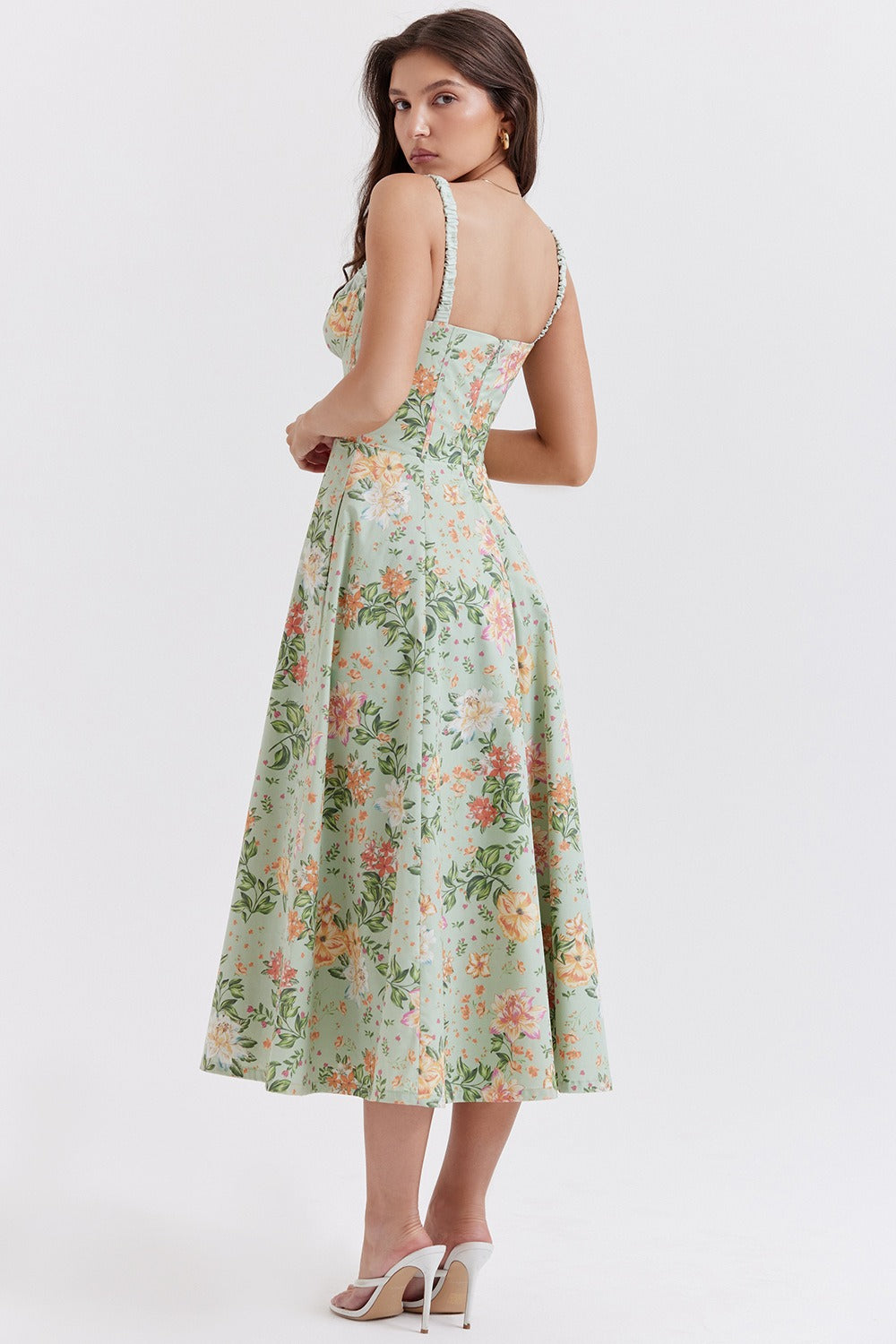 Strap Slit Fit Flare Floral Dress