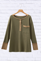 Button Front Contrast Trim Top