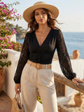 Deep V Neck Ruched Front Lantern Sleeve Slim Top For Women 2026