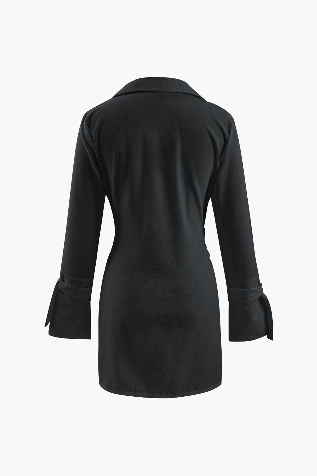Collar Deep V Neck Tie Cuff Wrap Shirt Mini Dress