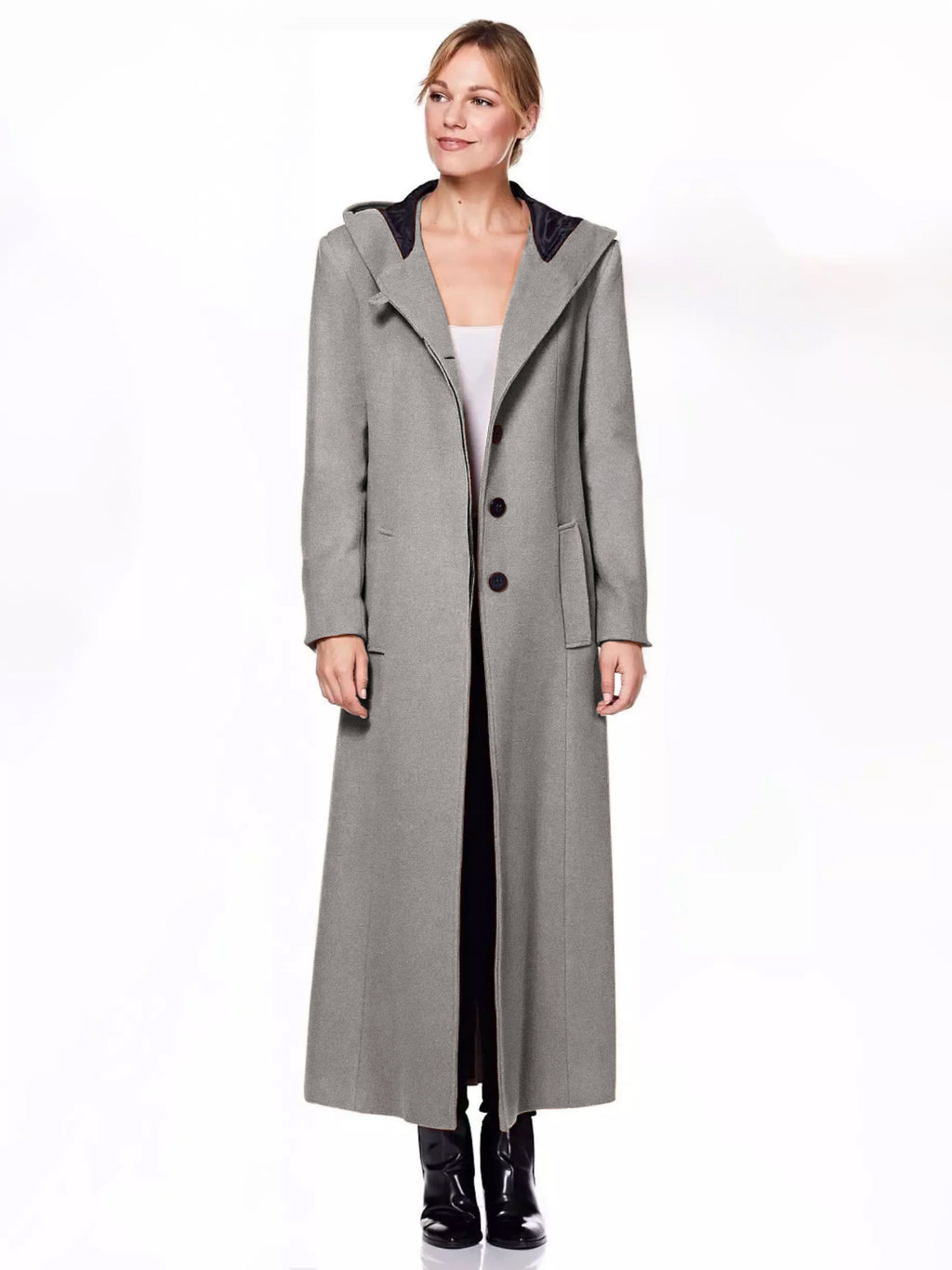 Women Wrap Coat Hooded Warmth Full Length Winter Maxi Wool Blend Coat 2026